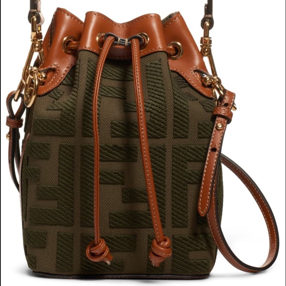 FENDI Mini Mon Tresor Logo Canvas Bucket Bag